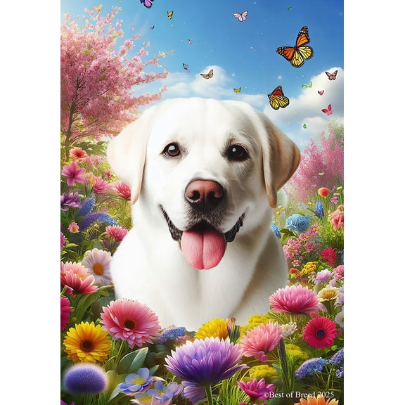 White Labrador - Best of Breed Spring Butterfly Outdoor House Flag 28" x 40" Mailbox Flag