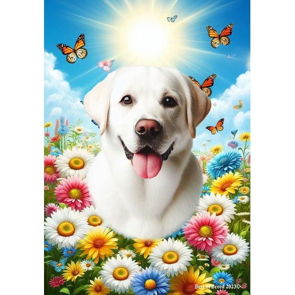 White Labrador - Best of Breed Summer Butterflies Outdoor House Flag 28" x 40" Mailbox Flag Dog Flag