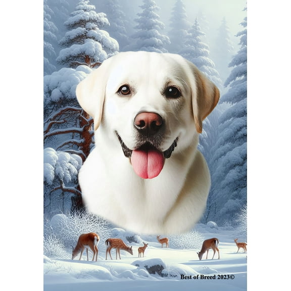 White Labrador - Best of Breed Winter Wonderland House Flag 28" x 40"