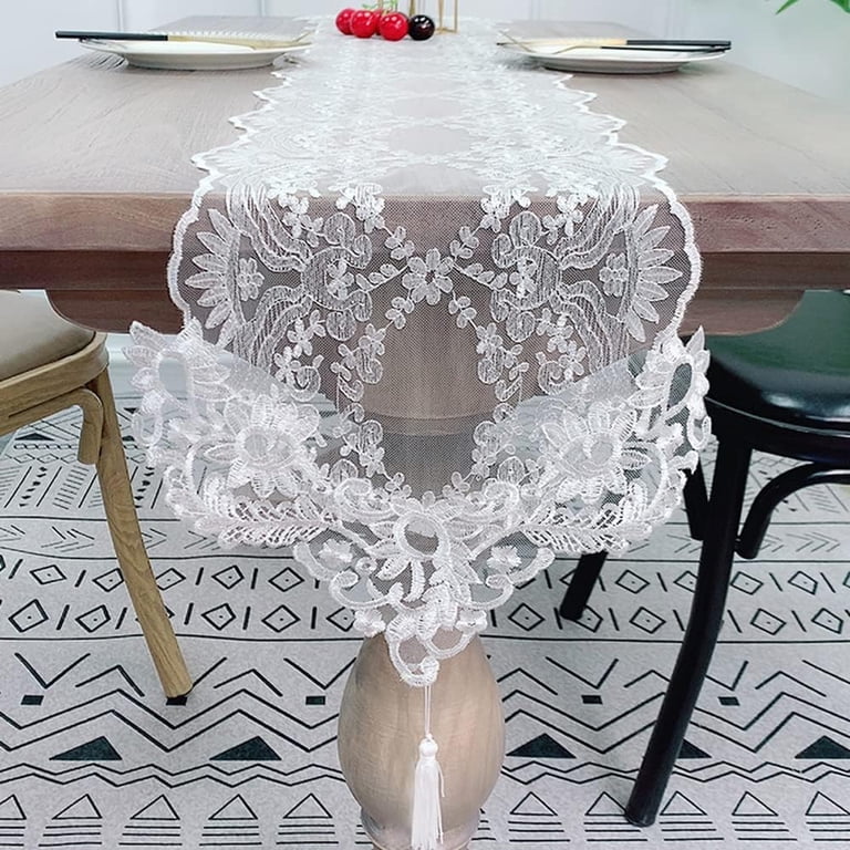 White Lace Embroidered Long Table Runner Dresser Scarf Flower Doilies for  Wedding Holiday Summer Cabinet Dinner Tables - Walmart.com
