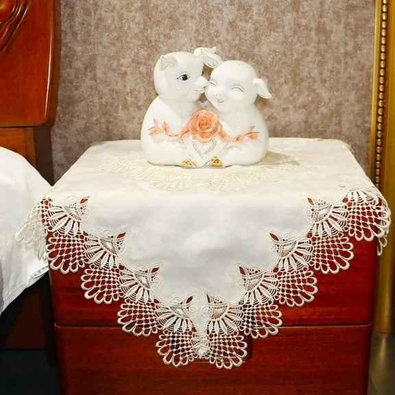 White Lace Embroidered Soft Tablecloth Nightstand Scarves Wedding Banquet Home Decoration,Square