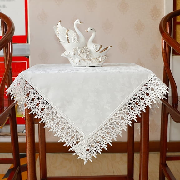 White Lace Embroidered Soft Tablecloth Nightstand Scarves Wedding Banquet Home Decoration,Square