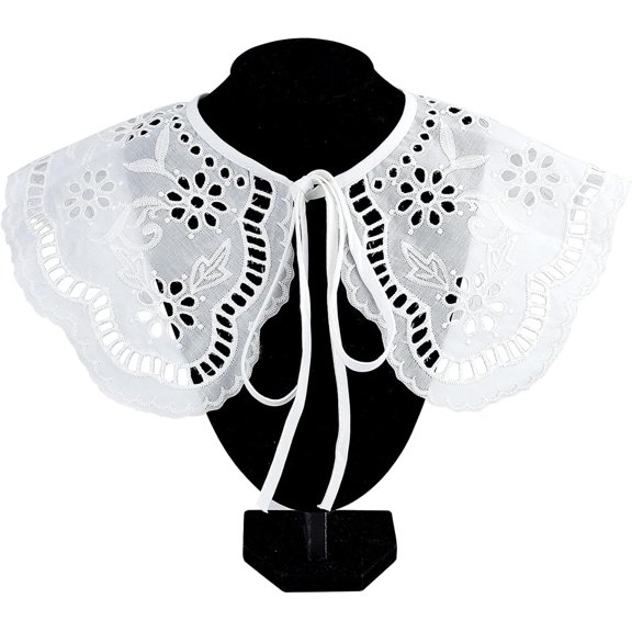 White Lace False Collar Hollow Out Floral Cape Dickey Embroidered Crochet Collar Shawls Neckline Trim Clothes Sewing Applique Edge DIY Garment Accessories