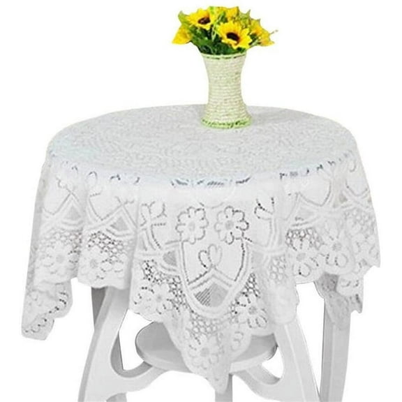 White Lace Flower Embroidery Small Square Tablecloth Rustic Wedding Party Home Kitchen Cabinet Bedside Table Decorations 35 x 35 Inch