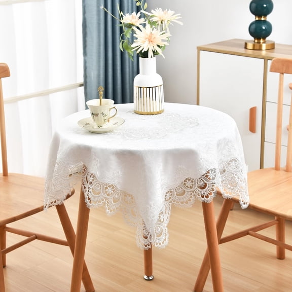 White Lace Jacquard Small Square Tablecloth for End Side Coffee Table Cover Home Decoration