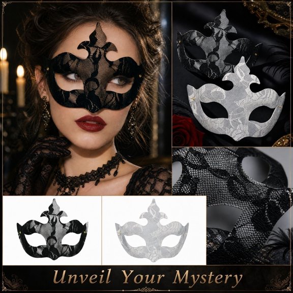 White Lace Masquerade Mask for Women Half Face Eye Mask with Gold Rivets 7X5 Inches Halloween Mask, Perfect for Masquerade Party Halloween Party Sexy Half Face Mask for Women,