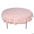 thumbnail image 1 of White Lace-Printed & Dusty Rose Round Disposable Plastic Tablecloth Kit - 2 Pieces, 1 of 1