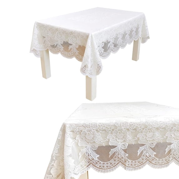 White Lace Pvc Tablecloth, Waterproof Wipe-Clean Floral Table Cover ...