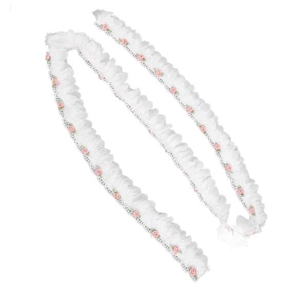 White Lace Ribbon Pink Floral 3D Flower Beaded Trim 5.5cm