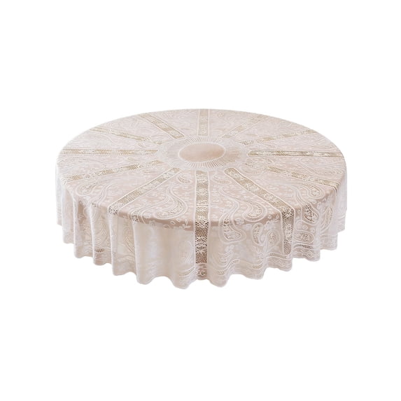 White Lace Round Tablecloth 72in Flower Embroidered Wedding Tablecloths for Summer Outdoor Party Reception, Dinner Party, Decorations, Home Decor