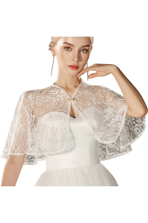White Lace Shawl for Women Polyester Elegant Short Floral Bridal Lace Shawl Cape Wedding Capelet Cloak Cover Up Wraps Shrug