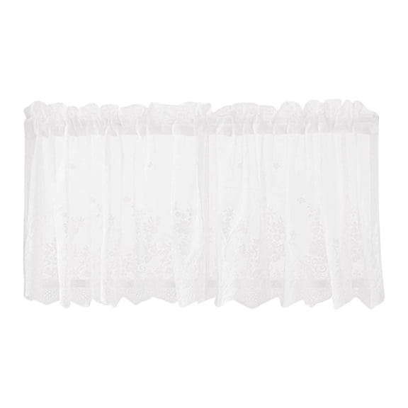 White Lace Short Curtain, 51×16 in Floral Lace Tier Curtain, Kitchen Cafe Curtain, Rod Pocket Lace Window Panel, Short Window Curtain Panel for Bedroom, Lightweight Lace Tier Curtain,White