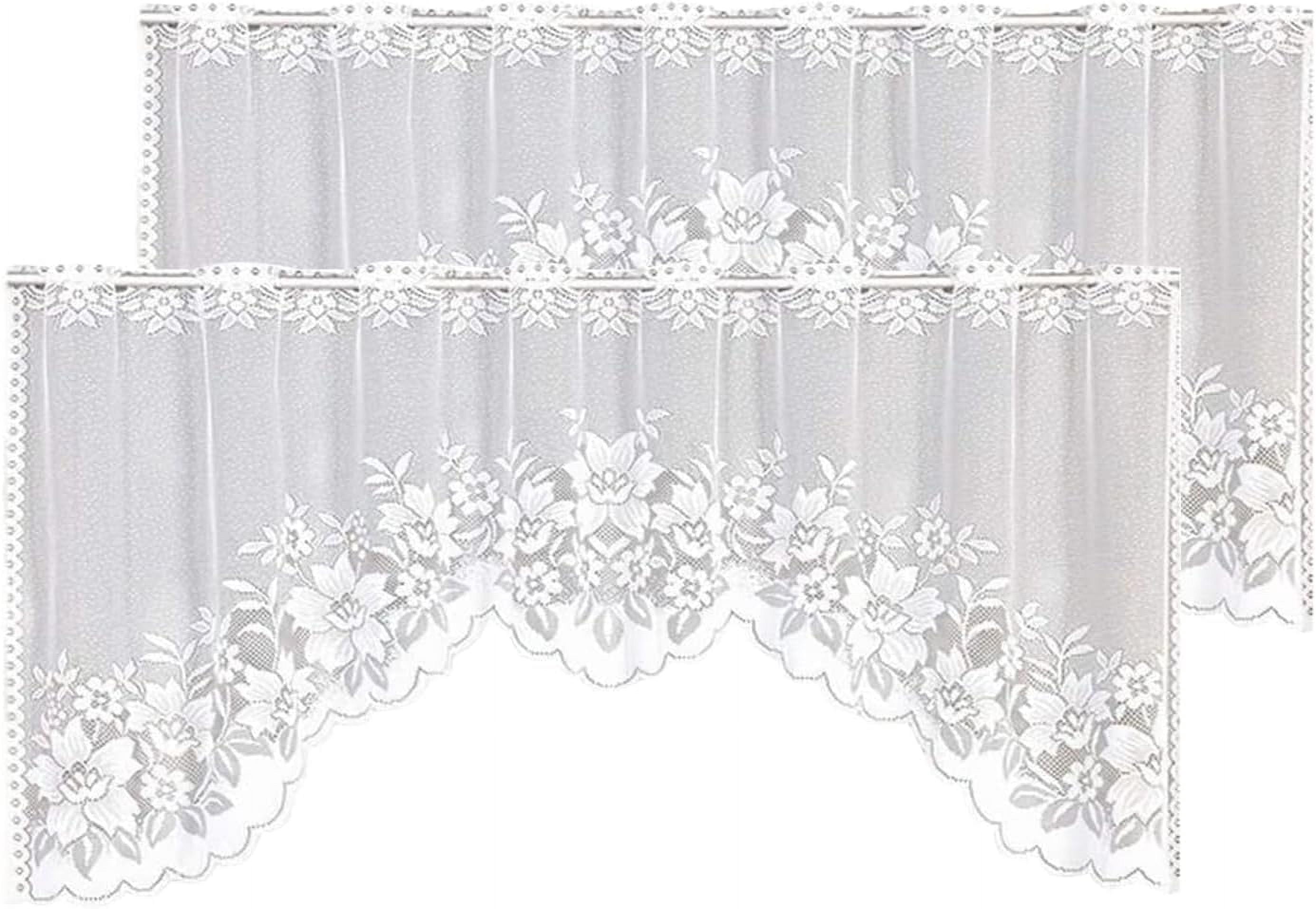 Window Lace White Lace Swag Curtains for Kitchen, Sheer Floral Embroidery Window ...