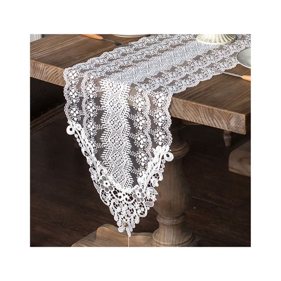 White Lace Table Runner, Exquisite Macrame Table Runner For Wedding Decoration Bohemian Flowers Retro Table Runner Soft Lace Fabric Table Linens-White II-35x70cm(14x28inch)