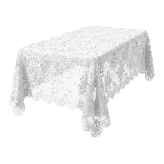 White Lace Tablecloth 118.11 in x 59.06 in Rectangle Tablecloth with Floral Embroidery for Rectangle Table, White Lace Table Cloth for Tea Party Wedding Home Dining Decoration