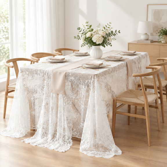 White Lace Tablecloth 60x120inch Wedding Rectangle Table Overlay 10 Packs