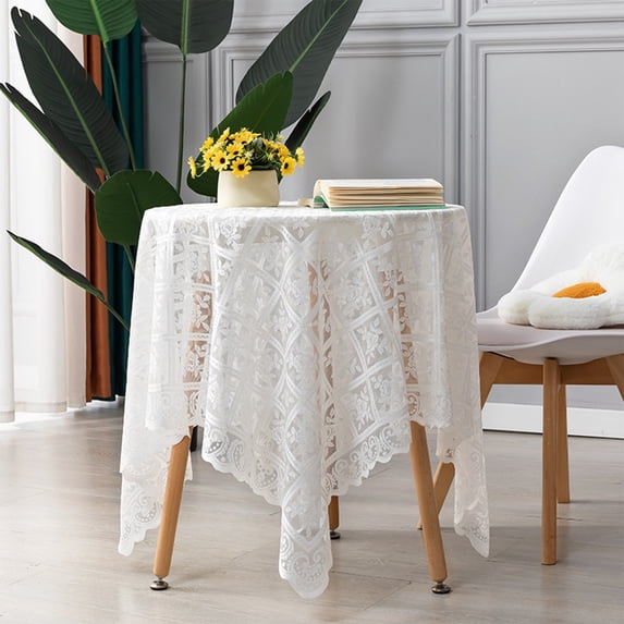 White Lace Tablecloth 60x60cm | Polyester Dining Table Cover for Sofa & Tables | 23.62x23.62 Inch Square Tablecloth for Wedding Party & Home Decor