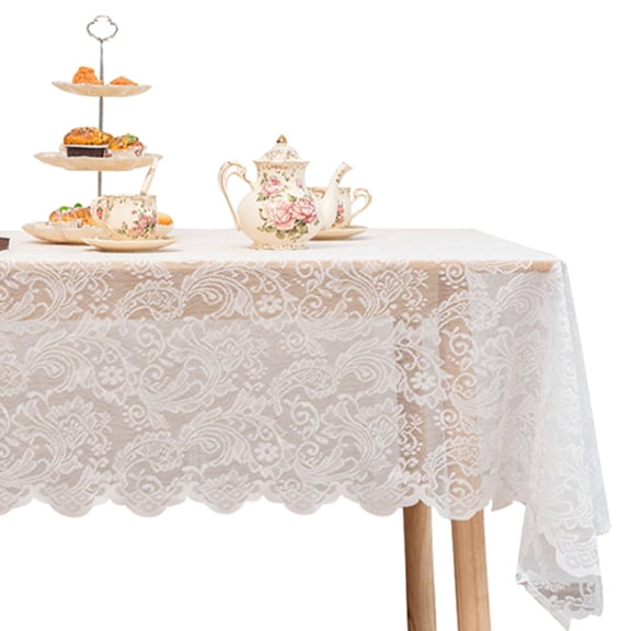 White Lace Tablecloth 70*150cm Rectangle Phoenix Tail Flower Embroidered Wedding Table Cloths for Outdoor Party Reception, Dinner Party, Baby Shower,