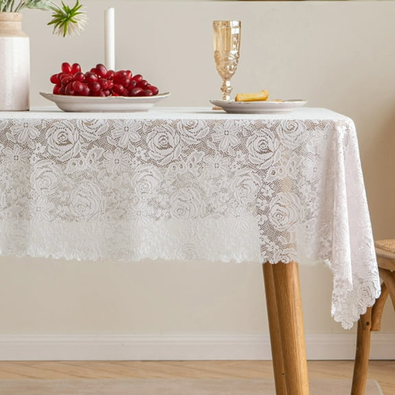 White Lace Tablecloth Doily Rustic Boho Table Cover for Holiday Dinner, Party, Banquet, Wedding Decorations