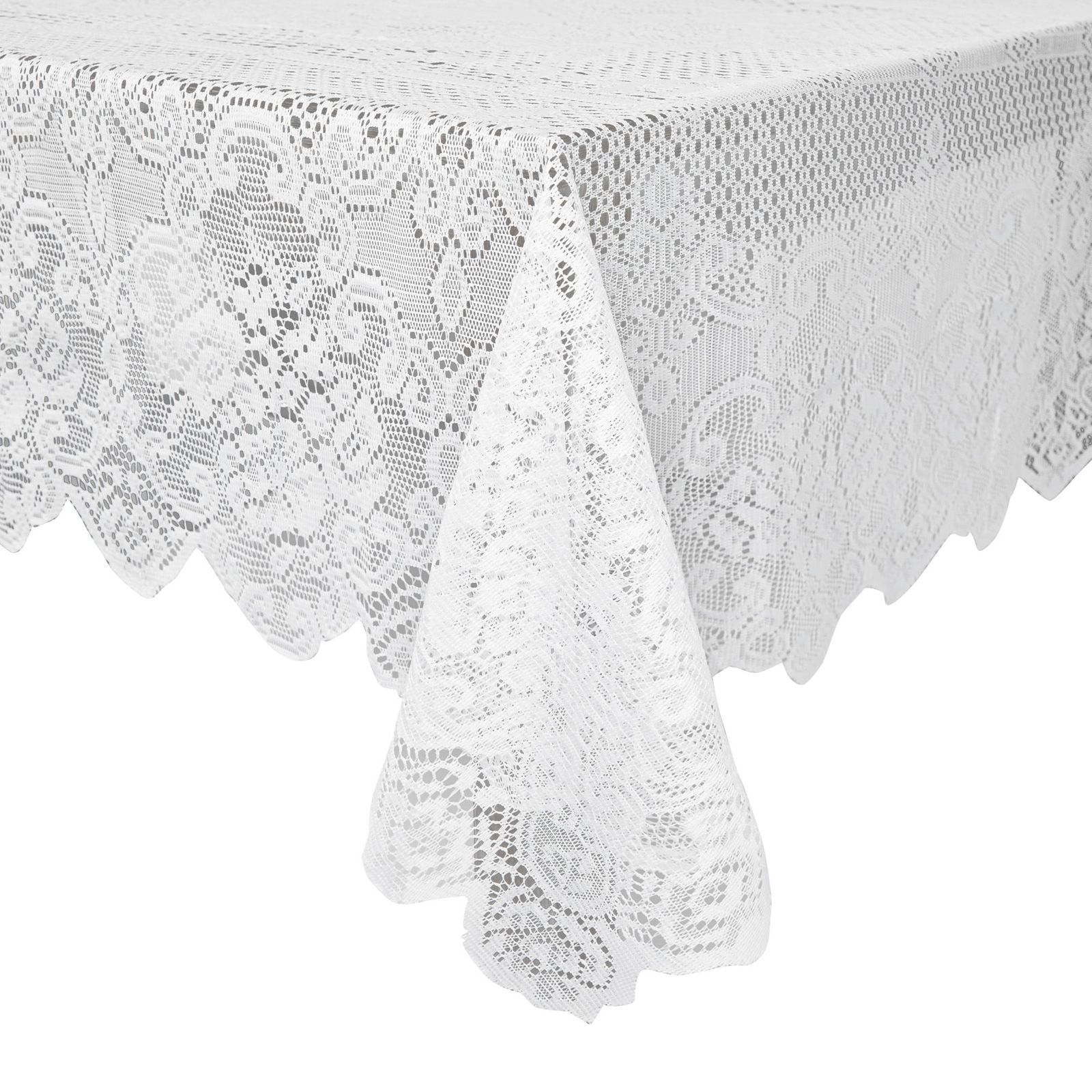 White Lace Rectangular Tablecloth with Floral Pattern, 60 x 97 Inches