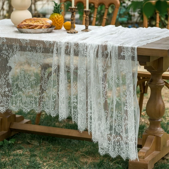 White Lace Tablecloth for Rectangular Tables, Vintage Style Wedding Table Cloths for Reception, Baby Shower, Birthday Party, Formal Dining, Dinner Parties (60 x 102 Inches)