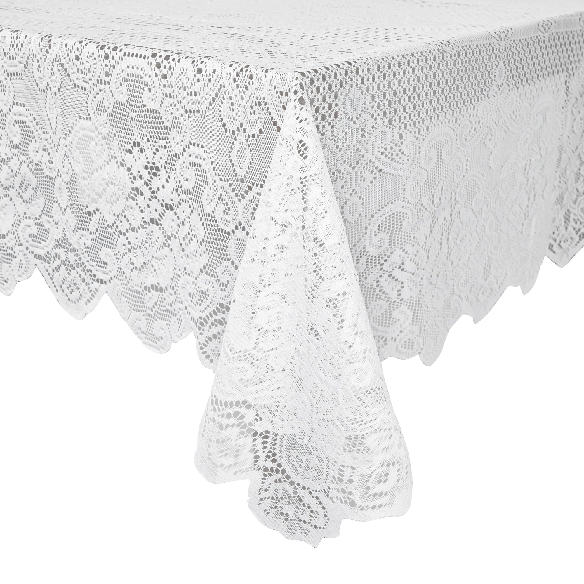 White Lace Rectangular Tablecloth with Floral Pattern, 60 x 97 Inches