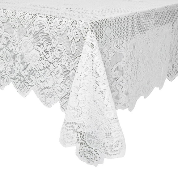 Juvale Lace Tablecloth - 60 x 97-Inch White Rectangular Table Cloth - Vintage Floral Scalloped Edge Elegant Dainty Tea Party Tablecloth & Wedding Reception Decor