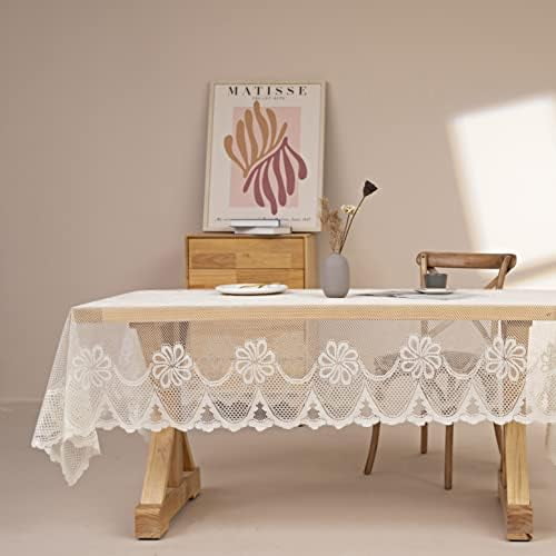 White Lace Tablecloth Rectangular for Rectangle Table Crochet Lace Tablecloths Oblong 60"X104" for Kitchen Wedding Party Decoration