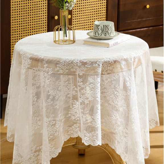 White Lace Tablecloth, Sheer Embroidery Cutwork Transparent Decoration Table Cloth Cover for Round Square Tables Party