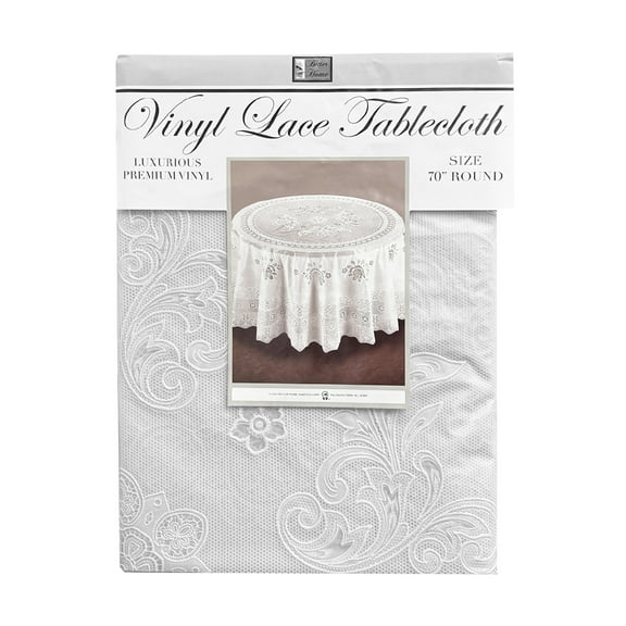 White Lace Tablecloth Waterproof Table Linen Round Vinyl Cover Kitchen Party 70"