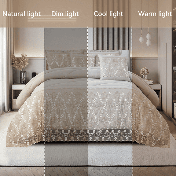 White Lace Trim Quilted Comforter Set 3 Piece, Queen Size - Elegant Bedding with Delicate Lace Edging, 2 Pillowcases Included, All Season Ultra Soft Microfiber, Machine Washable