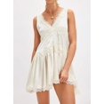 thumbnail image 1 of White Lace Trim Slip Mini Dress V-Neck Sleeveless Flowy Swing Boho Coquette Drop Waist, 1 of 5