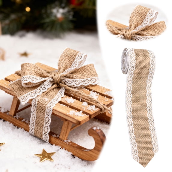 White Lace Trimmed Burlap Ribbon Roll,1.97*78.74Inch Natural Jute Craft Ribbon for Wedding Decor, DIY Crafts,Gift Packaging, Seasonal Projects,Rustic Party Supplies,for Home Decor and Scrapbooking