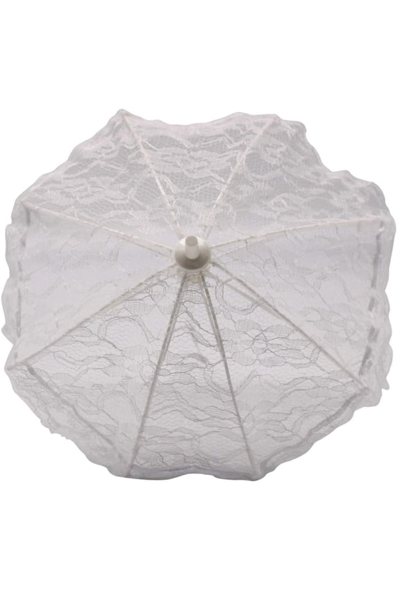 White Lace Umbrella with Lace Ruffle 6" (Each)