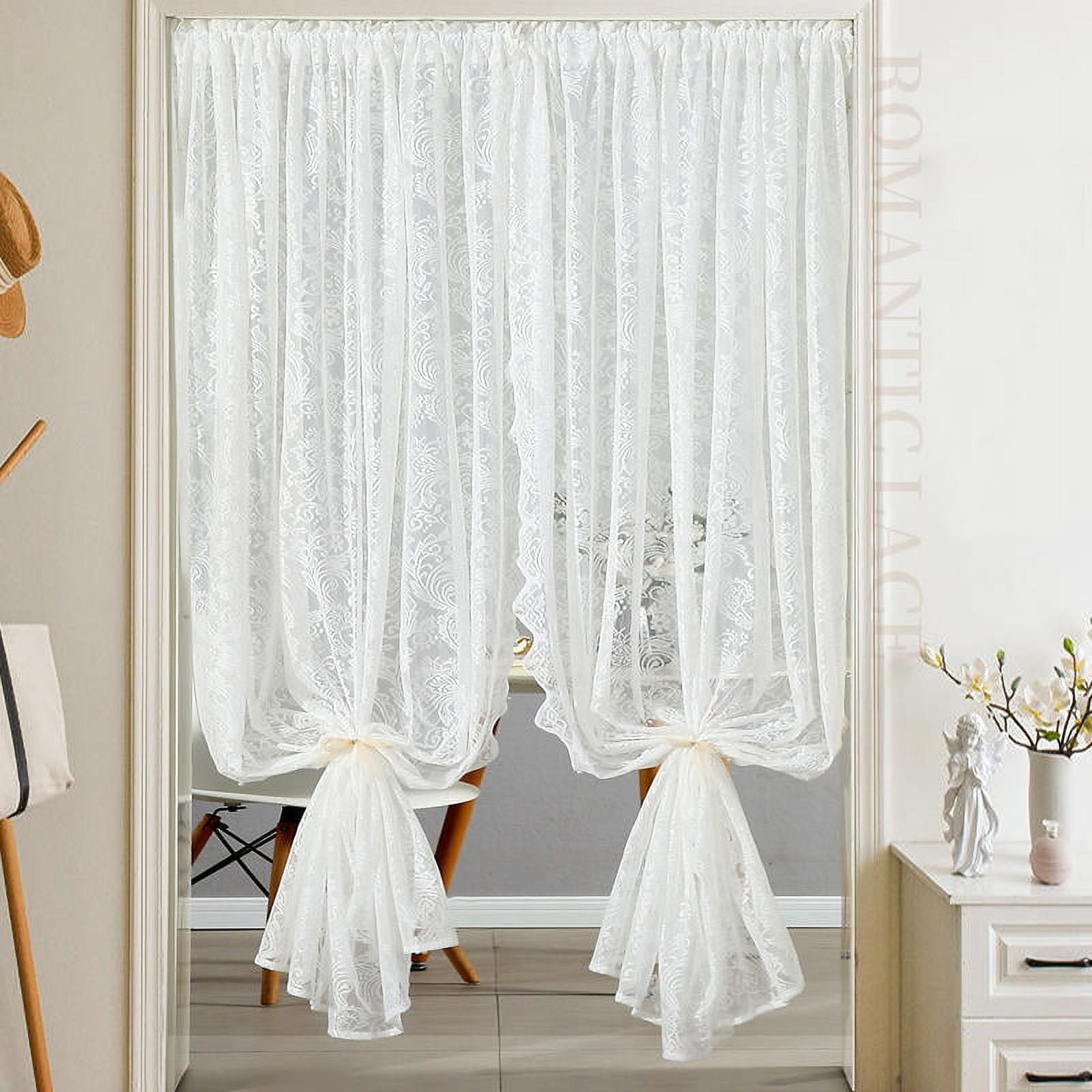 White Lace Valances for Windows 2 Pack Floral Sheer Curtains Voile