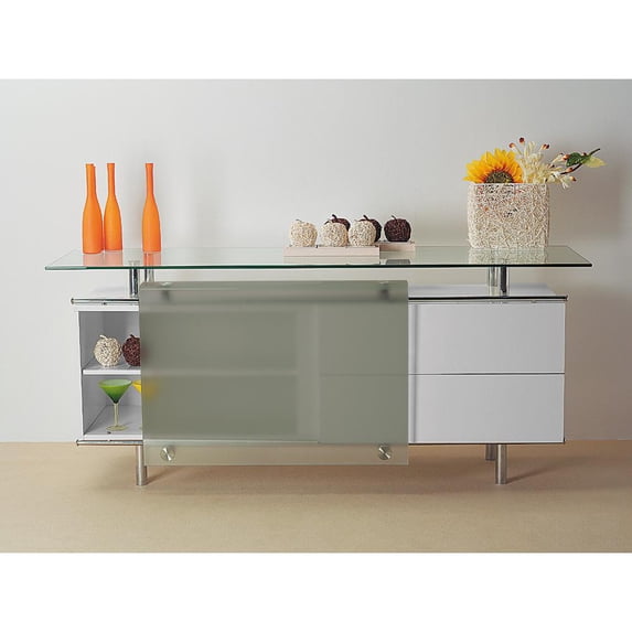 White Lacquer BUFFET with FROSTED SLIDING Glass DOOR