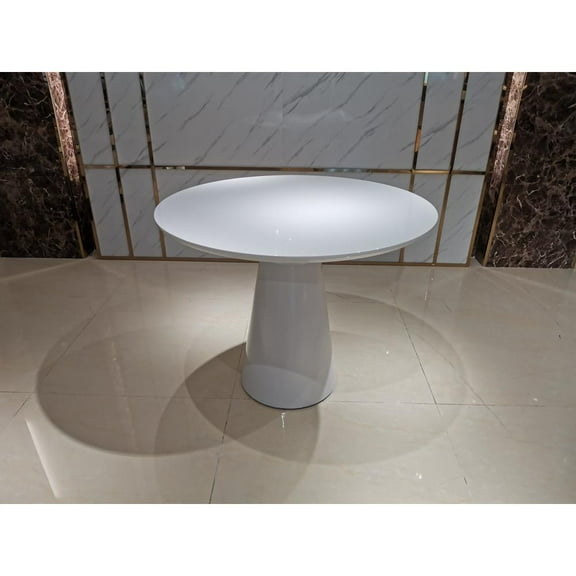 White Lacquer Top 36" Round Dining Table w/White Powder Coating Pedestal Base