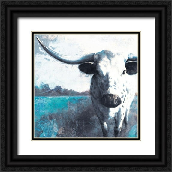 White Ladder 12x12 Black Ornate Wood Framed with Double Matting Museum Art Print Titled - Cow Close Up