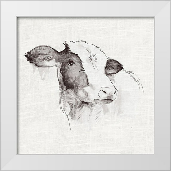 White Ladder 15x15 White Modern Wood Framed Museum Art Print Titled - Cow Ink Drawing