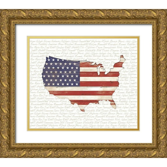 White Ladder 17x15 Gold Ornate Wood Framed with Double Matting Museum Art Print Titled - USA Flag