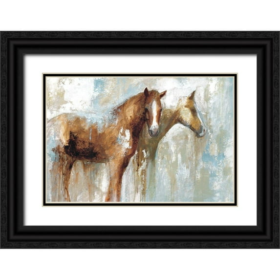 White Ladder 24x17 Black Ornate Wood Framed with Double Matting Museum Art Print Titled - Horse Pals