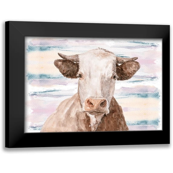 White Ladder 24x18 Black Modern Framed Museum Art Print Titled - Whimsical Cow