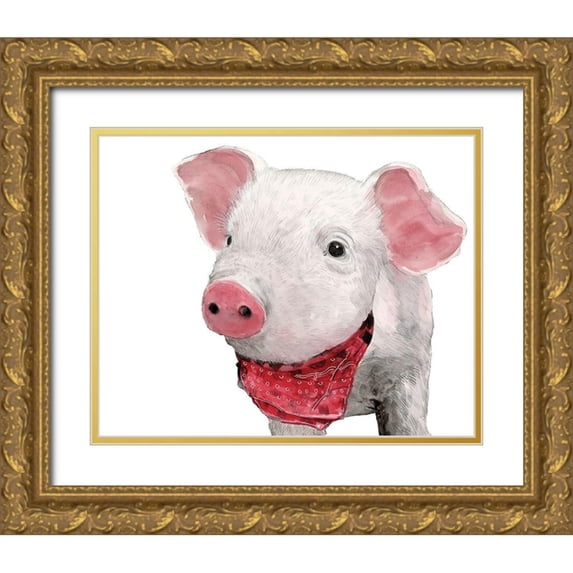 White Ladder 24x20 Gold Ornate Wood Framed with Double Matting Museum Art Print Titled - Hamlet the Pig