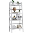 White Ladder Bookshelf, Leaning Bookcase, 4Tier Bamboo Shelf, Floor