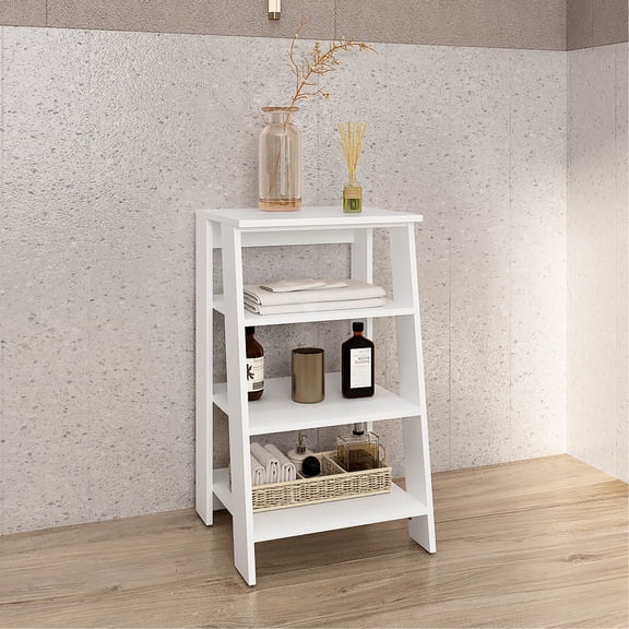 White Ladder Shelf, Clean Design, 25 lbs Top Shelf - Add Function to Bathroom and Living Room
