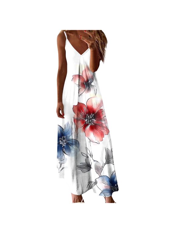 White Ladies Beach Brunch Sleeveless Slip Dresses for Juniors Vneck Spandex Floral Print Midi Hawaiian Ruched Tropical Summer Fall 2026 Clothes Fashion XXL