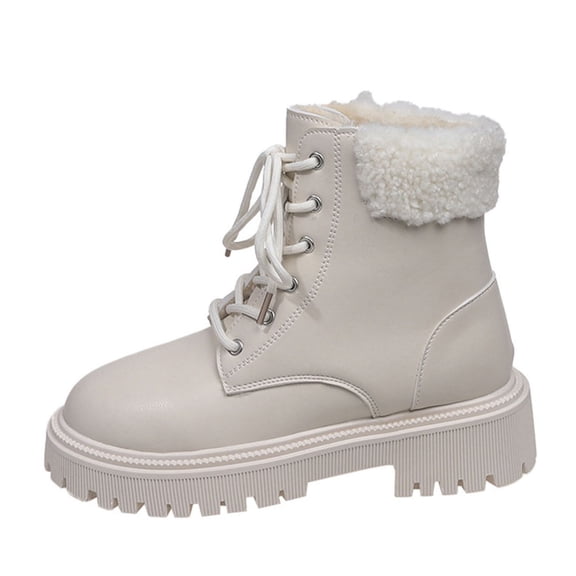 White Ladies Casual Ankle Boots With Lace Up And Side Zipper For Leisure Time In Winter