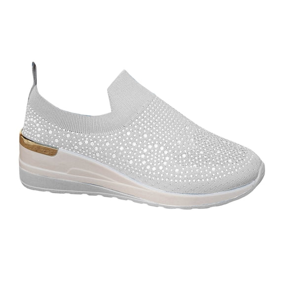 White Ladies Casual Shoes With Thick Sole And Rhinestone For Outdoor Indoor Wear Soft And Supportive