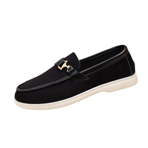 White Ladies Casual Slip-On Suede Shoes With Decorative Chain Comfort Flats