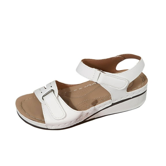 White Ladies Casual Summer Solid Color Fish Mouth Thick Bottom Wedge Sandals For Comfortable Wear
